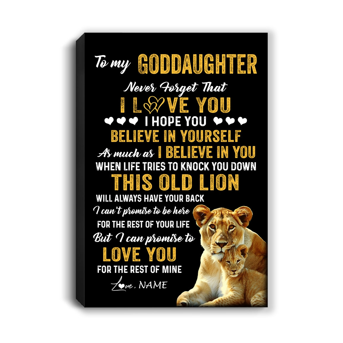 Personalized To My Goddaughter Canvas From Godmother This Old Lion Love You Goddaughter Birthday Gifts Graduation Christmas Custom Wall Art Print Framed Canvas | siriusteestore