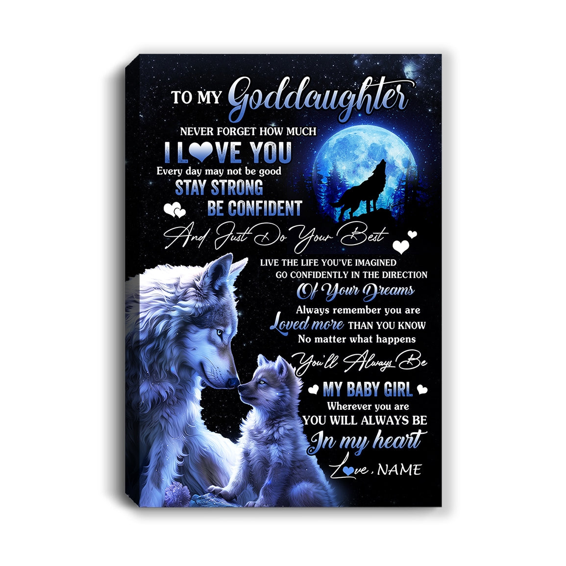 Personalized To My Goddaughter Canvas From Godmother Wolf Never Forget How Much I Love You Goddaughter Birthday Gifts Christmas Custom Wall Art Print Framed Canvas | siriusteestore