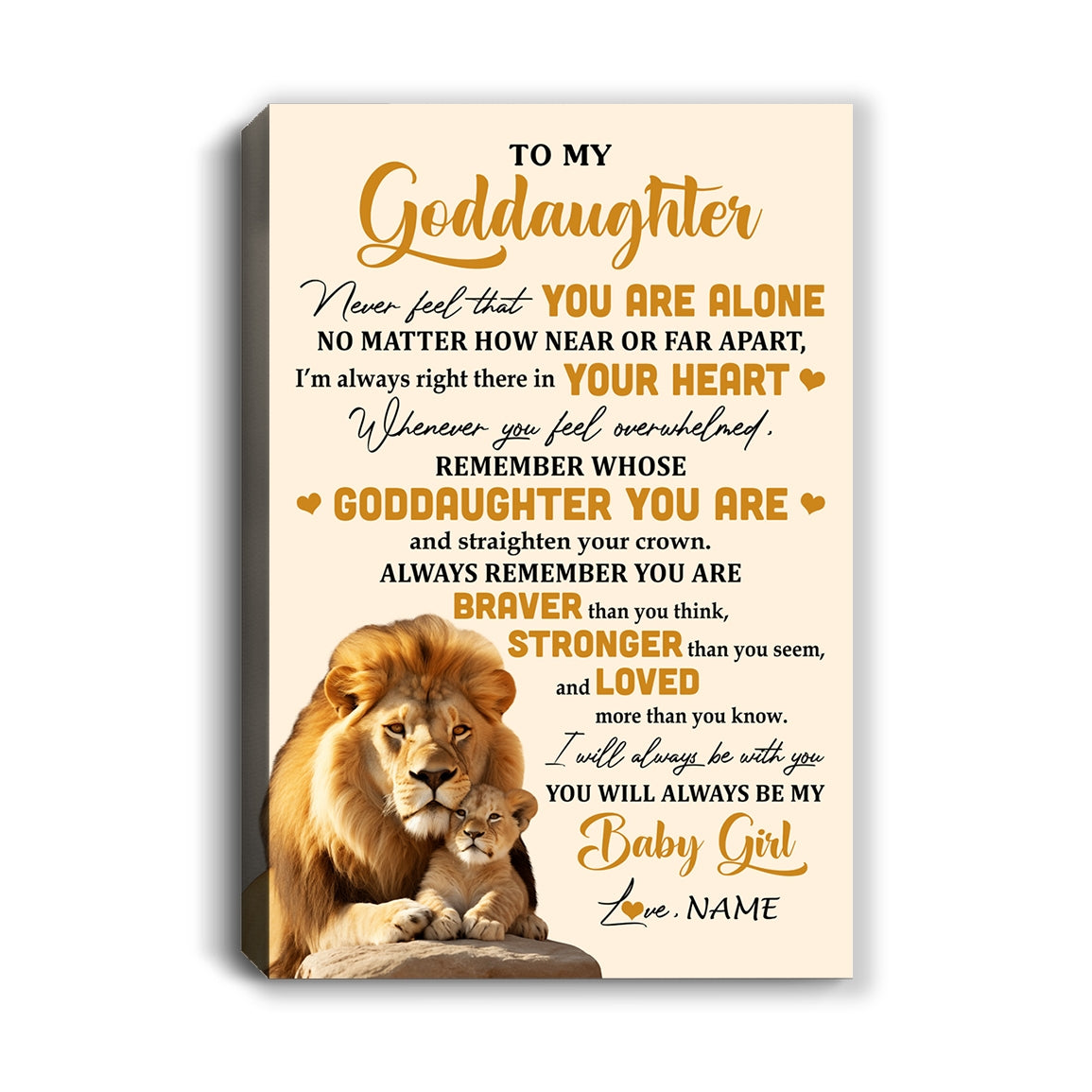 Personalized To My Goddaughter Canvas From Uncle Lion Never Feel That You Are Alone Great Goddaughter Birthday Gifts Christmas Custom Wall Art Print Framed Canvas | siriusteestore