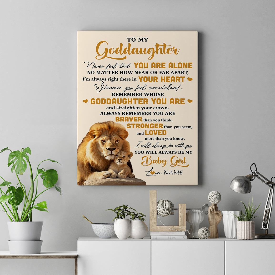 Personalized To My Goddaughter Canvas From Uncle Lion Never Feel That You Are Alone Great Goddaughter Birthday Gifts Christmas Custom Wall Art Print Framed Canvas | siriusteestore