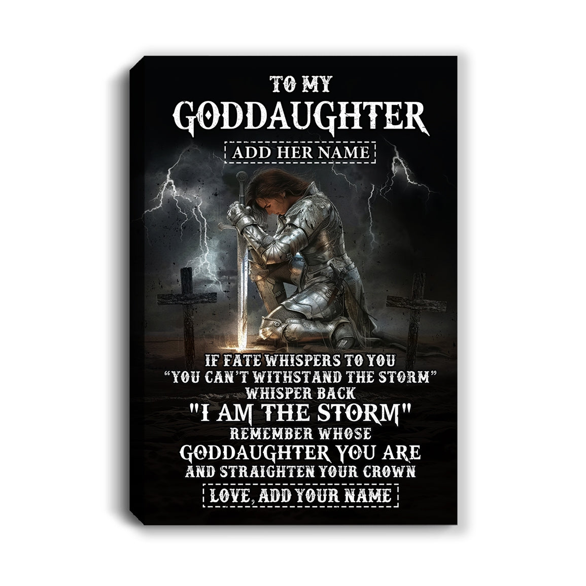Personalized To My Goddaughter Canvas Women Warrior Knights Templar I Am The Storm Best Goddaughter Birthday Gifts Christmas Custom Wall Art Print Framed Canvas | siriusteestore
