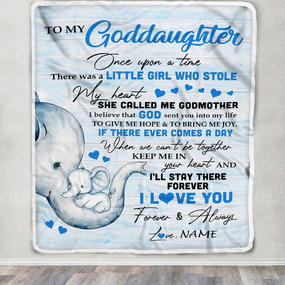 Personalized To My Goddaughter Elephant Blanket From Godmother I'll Stay There Forever Goddaughter Birthday Christmas Customized Bed Quilt Fleece Throw Blanket | siriusteestore