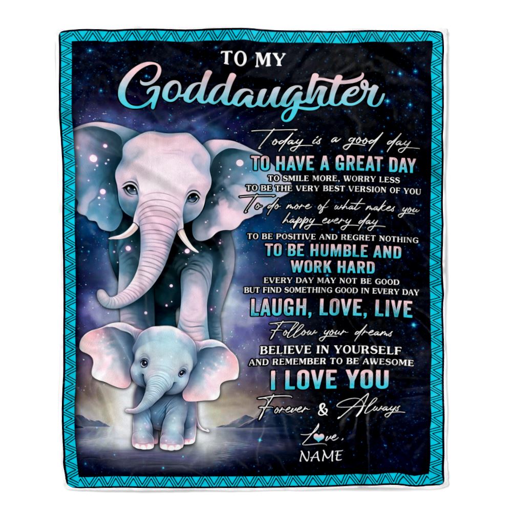 Personalized To My Goddaughter Elephant Blanket From Godmother Uncle Every Day Laugh Love Live Goddaughter Birthday Gifts Christmas Customized Fleece Blanket | siriusteestore