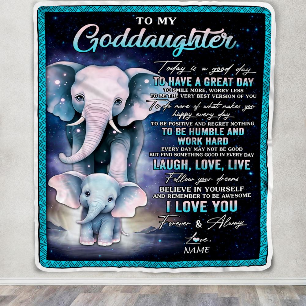 Personalized To My Goddaughter Elephant Blanket From Godmother Uncle Every Day Laugh Love Live Goddaughter Birthday Gifts Christmas Customized Fleece Blanket | siriusteestore