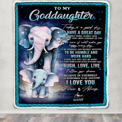 Personalized To My Goddaughter Elephant Blanket From Godmother Uncle Every Day Laugh Love Live Goddaughter Birthday Gifts Christmas Customized Fleece Blanket | siriusteestore