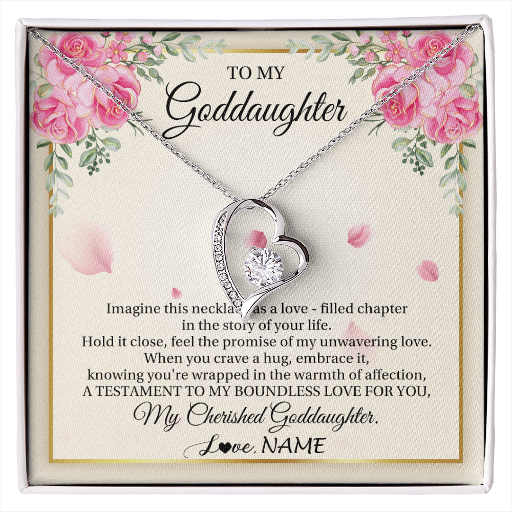 Forever Love Necklace 14K White Gold Finish | 1 | Personalized To My Goddaughter From Aunt Imagine This Necklace As A Love Goddaughter Birthday Graduation Christmas Customized Gift Box Message Card | siriusteestore