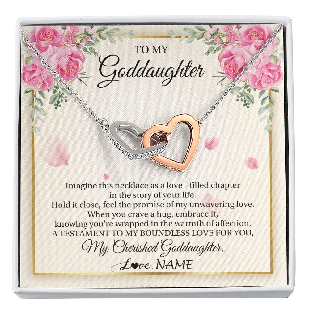 Interlocking Hearts Necklace Stainless Steel & Rose Gold Finish | 1 | Personalized To My Goddaughter From Aunt Imagine This Necklace As A Love Goddaughter Birthday Graduation Christmas Customized Gift Box Message Card | siriusteestore