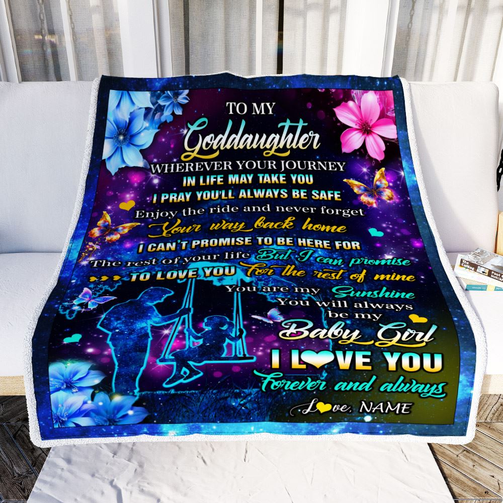 Personalized To My Goddaughter From Godfather Blanket Flower Wherever Your Journey Goddaughter Birthday Gifts Graduation Christmas Customized Fleece Blanket | siriusteestore