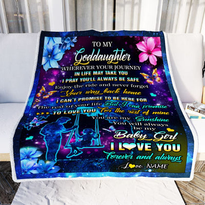 Personalized To My Goddaughter From Godfather Blanket Flower Wherever Your Journey Goddaughter Birthday Gifts Graduation Christmas Customized Fleece Blanket | siriusteestore