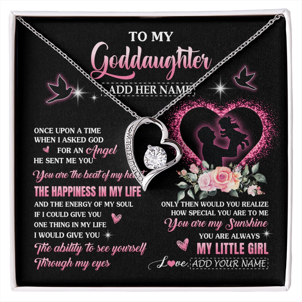 Forever Love Necklace 14K White Gold Finish | 1 | Personalized To My Goddaughter From Godfather Necklace Once Upon A Time Birthday Graduation Gifts For Goddaughter Gifts Christmas Custom Gift Box Message Card | siriusteestore.myshopify