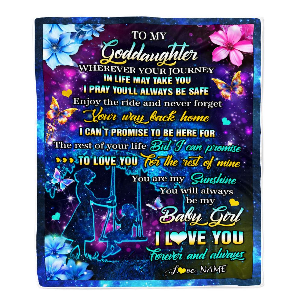 Personalized To My Goddaughter From Godmother Blanket Flower Wherever Your Journey Goddaughter Birthday Gifts Graduation Christmas Customized Fleece Blanket | siriusteestore