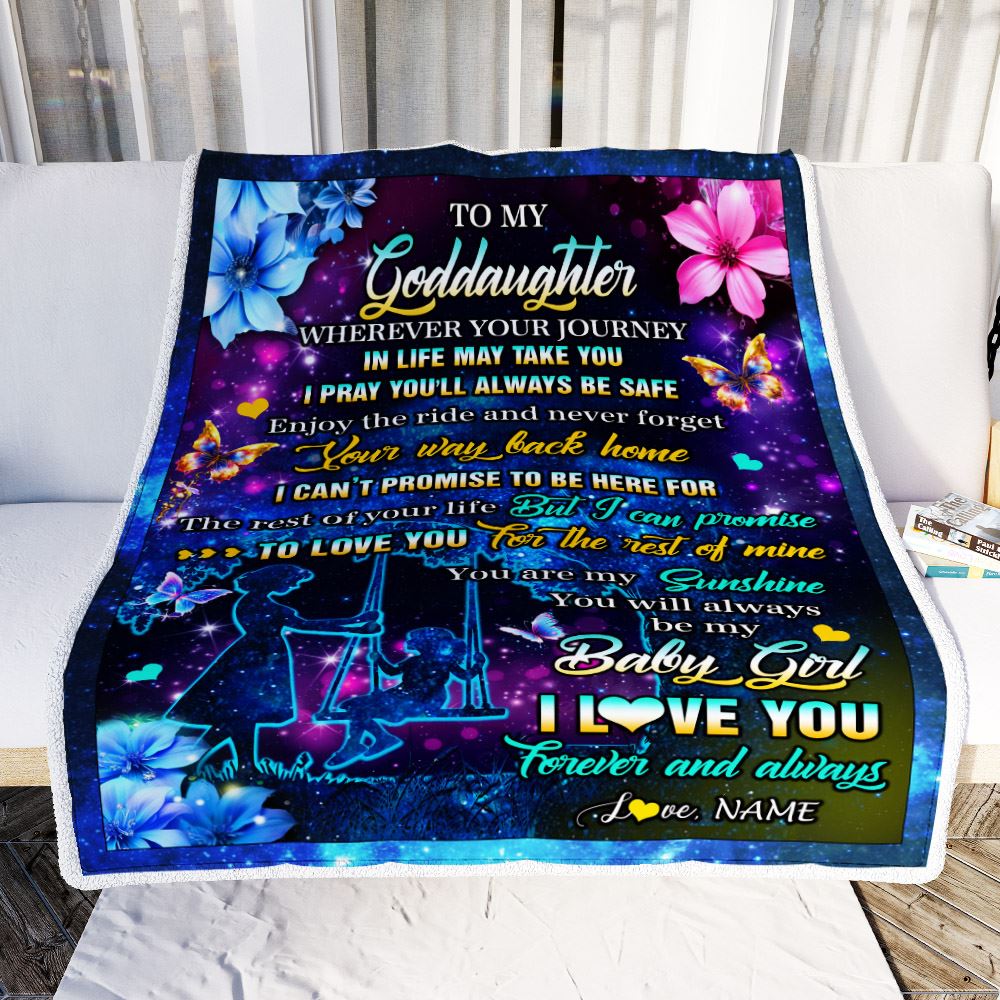 Personalized To My Goddaughter From Godmother Blanket Flower Wherever Your Journey Goddaughter Birthday Gifts Graduation Christmas Customized Fleece Blanket | siriusteestore
