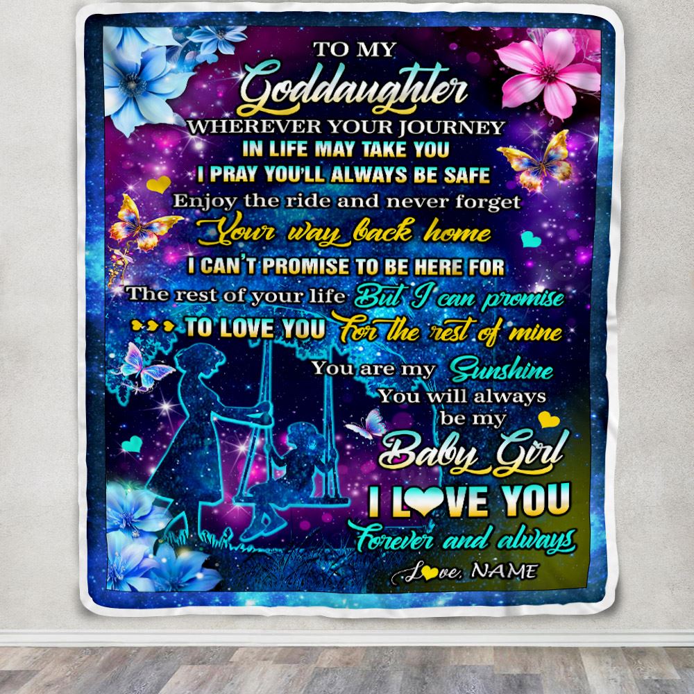 Personalized To My Goddaughter From Godmother Blanket Flower Wherever Your Journey Goddaughter Birthday Gifts Graduation Christmas Customized Fleece Blanket | siriusteestore