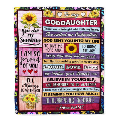 Personalized To My Goddaughter From Godmother Blanket Wood Sunflower Little Girl Birthday Gifts Goddaughter Graduation Christmas Customized Fleece Blanket | siriusteestore