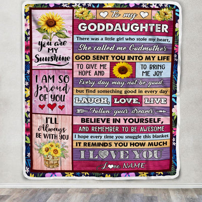 Personalized To My Goddaughter From Godmother Blanket Wood Sunflower Little Girl Birthday Gifts Goddaughter Graduation Christmas Customized Fleece Blanket | siriusteestore