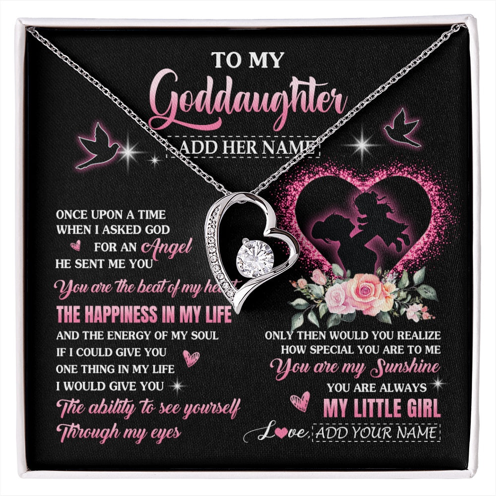 Forever Love Necklace 14K White Gold Finish | 1 | Personalized To My Goddaughter From Godmother Necklace Once Upon A Time Birthday Graduation Gifts For Goddaughter Gifts Christmas Custom Gift Box Message Card | siriusteestore.myshopify