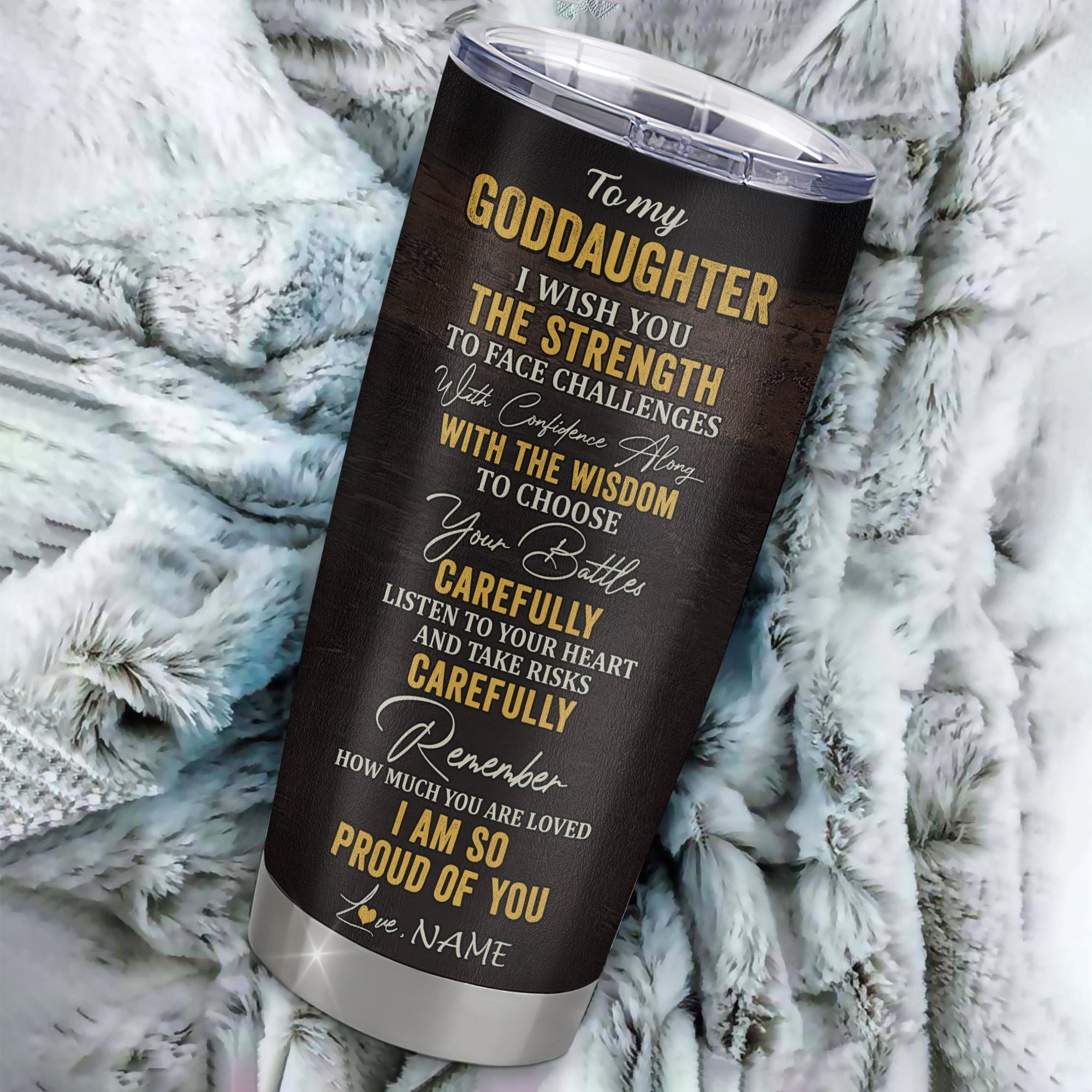Personalized To My Goddaughter From Godmother Stainless Steel Tumbler Cup I Wish You The Strength Lion Goddaughter Birthday Graduation Christmas Travel Mug | siriusteestore
