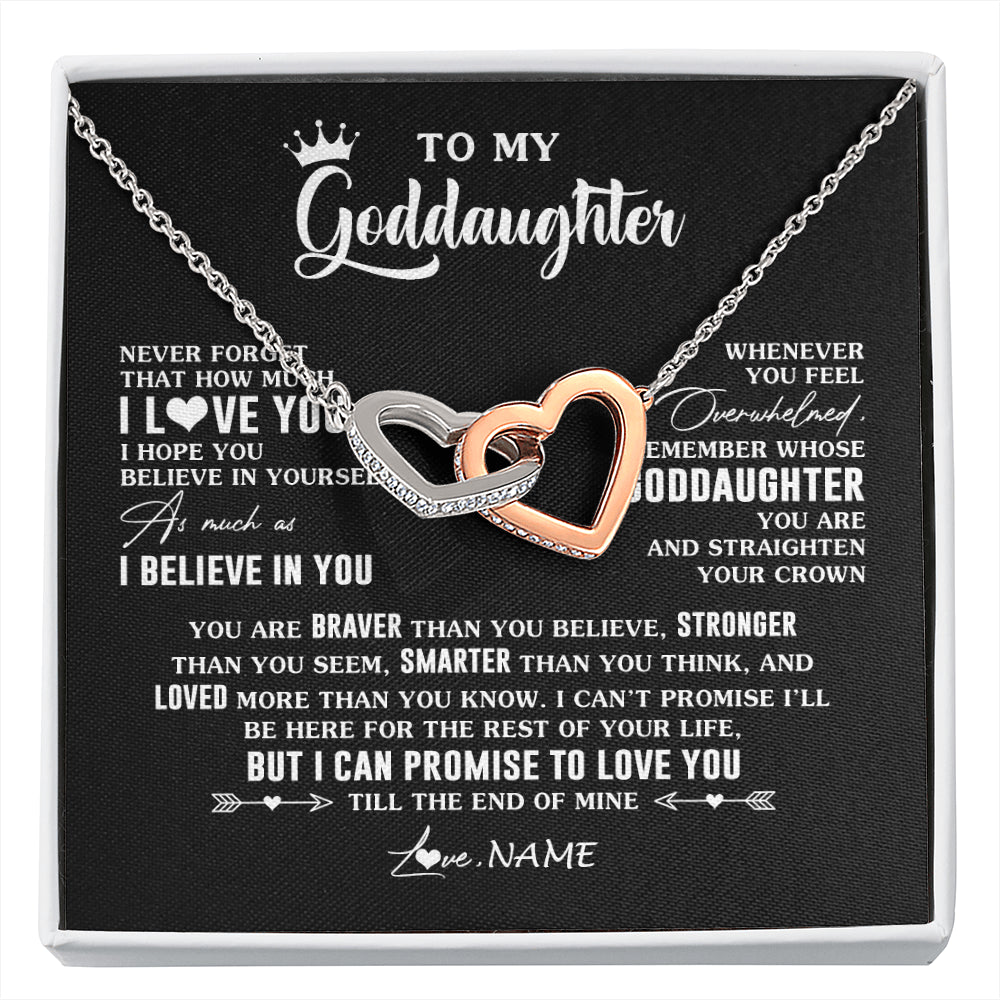 Interlocking Hearts Necklace Stainless Steel & Rose Gold Finish | 1 | Personalized To My Goddaughter Gifs From Godmother Necklace How Much I Love You Goddaughter Birthday Graduation Christmas Customized Gift Box Message Card | siriusteestore