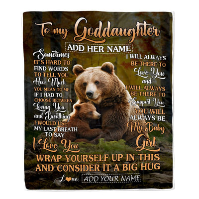 Personalized To My Goddaughter Gift Blanket From Godmother Aunt Sometimes It's Hard Bear Goddaughter Birthday Gifts Christmas Customized Fleece Throw Blanket | siriusteestore