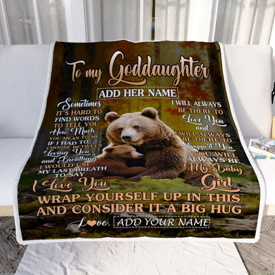 Personalized To My Goddaughter Gift Blanket From Godmother Aunt Sometimes It's Hard Bear Goddaughter Birthday Gifts Christmas Customized Fleece Throw Blanket | siriusteestore