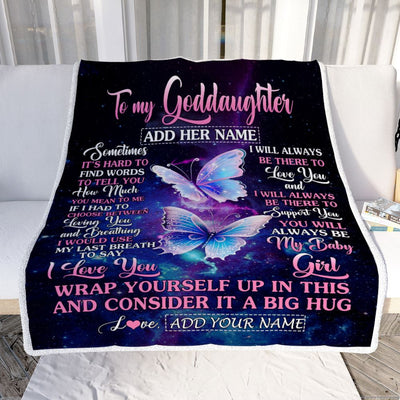 Personalized To My Goddaughter Gift Blanket From Godmother Aunt Sometimes It's Hard Butterfly Goddaughter Birthday Gifts Christmas Customized Fleece Blanket | siriusteestore