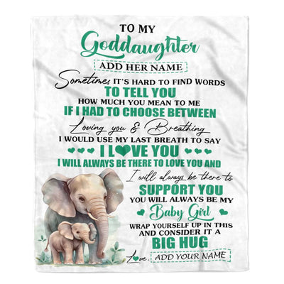 Personalized To My Goddaughter Gift Blanket From Godmother Aunt Sometimes It's Hard Elephant Goddaughter Birthday Gifts Christmas Customized Fleece Blanket | siriusteestore