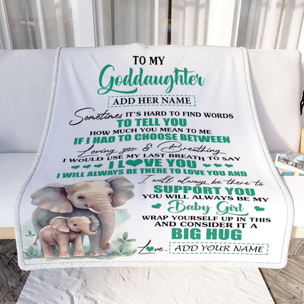 Personalized To My Goddaughter Gift Blanket From Godmother Aunt Sometimes It's Hard Elephant Goddaughter Birthday Gifts Christmas Customized Fleece Blanket | siriusteestore