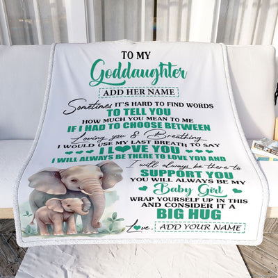 Personalized To My Goddaughter Gift Blanket From Godmother Aunt Sometimes It's Hard Elephant Goddaughter Birthday Gifts Christmas Customized Fleece Blanket | siriusteestore