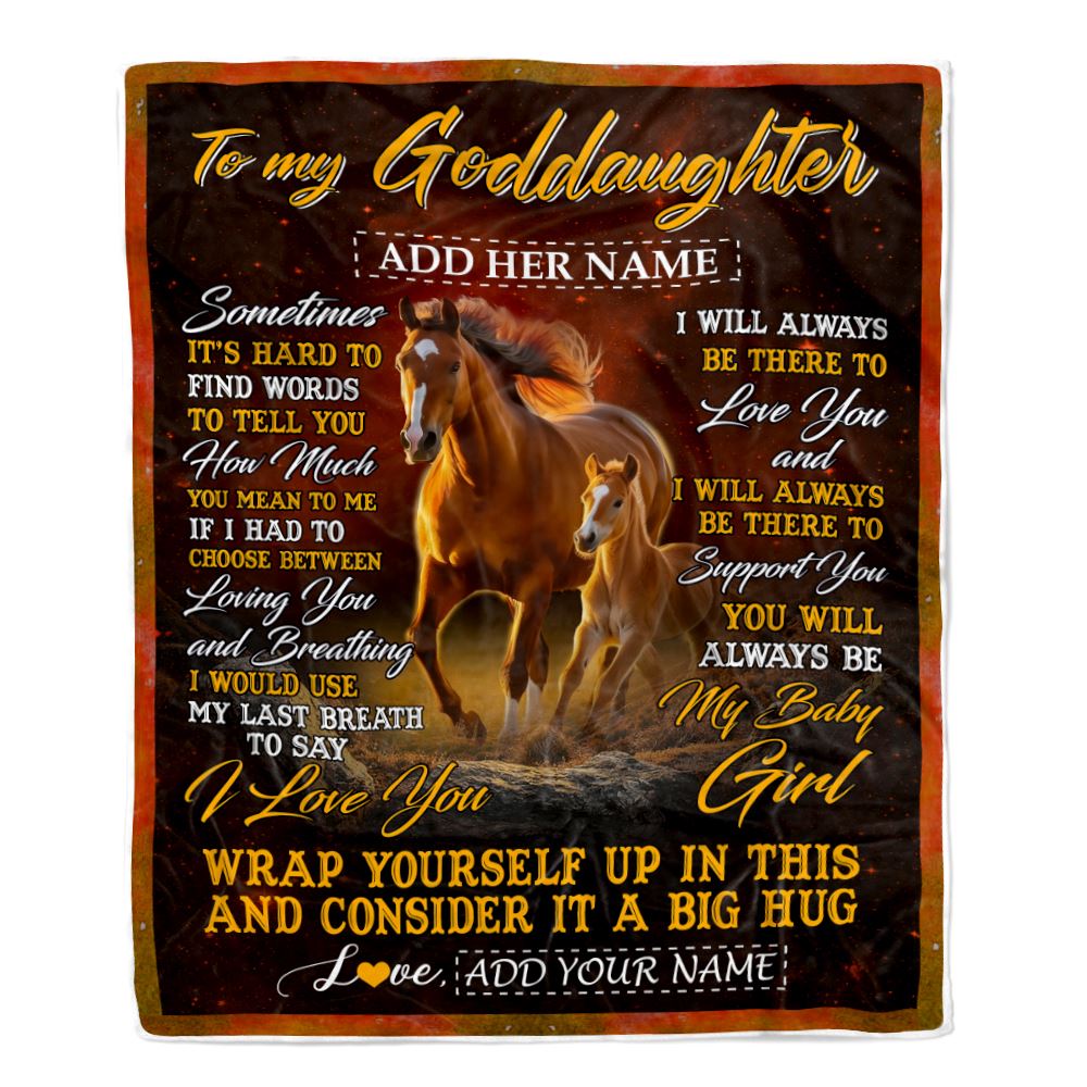 Personalized To My Goddaughter Gift Blanket From Godmother Aunt Sometimes It's Hard Horse Goddaughter Birthday Gifts Christmas Customized Fleece Throw Blanket | siriusteestore