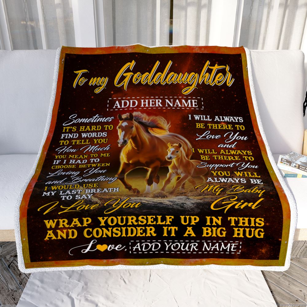 Personalized To My Goddaughter Gift Blanket From Godmother Aunt Sometimes It's Hard Horse Goddaughter Birthday Gifts Christmas Customized Fleece Throw Blanket | siriusteestore