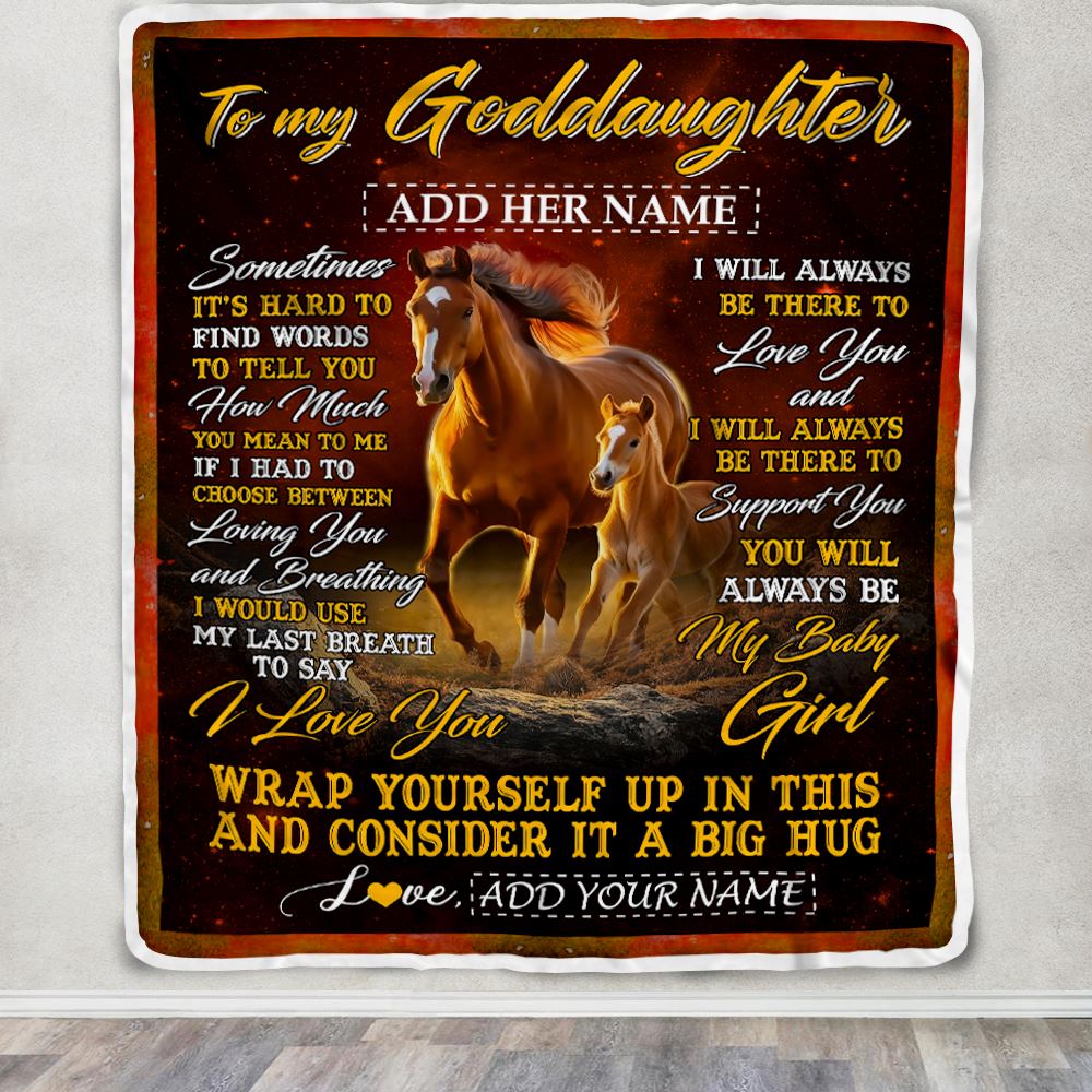 Personalized To My Goddaughter Gift Blanket From Godmother Aunt Sometimes It's Hard Horse Goddaughter Birthday Gifts Christmas Customized Fleece Throw Blanket | siriusteestore