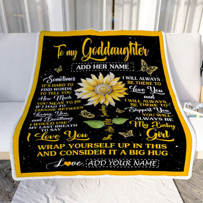 Personalized To My Goddaughter Gift Blanket From Godmother Aunt Sometimes It's Hard Sunflower Goddaughter Birthday Gifts Christmas Customized Fleece Blanket | siriusteestore