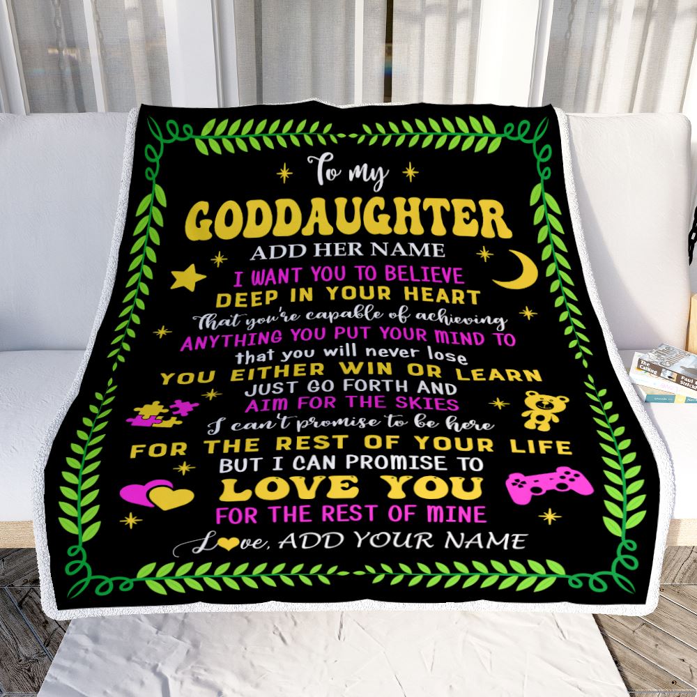 Personalized To My Goddaughter Gift Blanket From Godmother Uncle Letter Sleep Cute Goddaughter Birthday Idea Graduation Christmas Customized Fleece Throw Blanket | siriusteestore