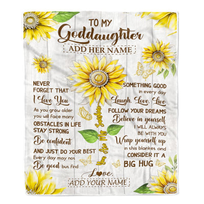 Personalized To My Goddaughter Gift Blanket From Godmother Uncle Sunflower Laugh Love Live Goddaughter Birthday Graduation Christmas Customized Fleece Blanket | siriusteestore