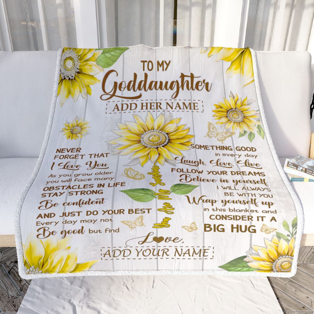 Personalized To My Goddaughter Gift Blanket From Godmother Uncle Sunflower Laugh Love Live Goddaughter Birthday Graduation Christmas Customized Fleece Blanket | siriusteestore