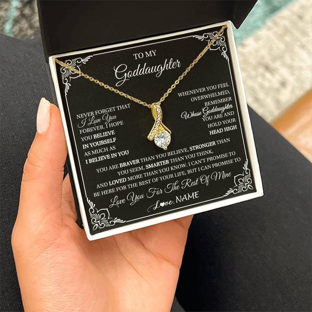 Alluring Beauty Necklace 18K Yellow Gold Finish | 2 | Personalized To My Goddaughter Gift From Godmother Uncle Necklace I Love You Believe In You Goddaughter Birthday Christmas Customized Gift Box Message Card | siriusteestore
