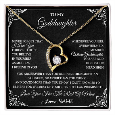 Forever Love Necklace 18K Yellow Gold Finish | 1 | Personalized To My Goddaughter Gift From Godmother Uncle Necklace I Love You Believe In You Goddaughter Birthday Christmas Customized Gift Box Message Card | siriusteestore