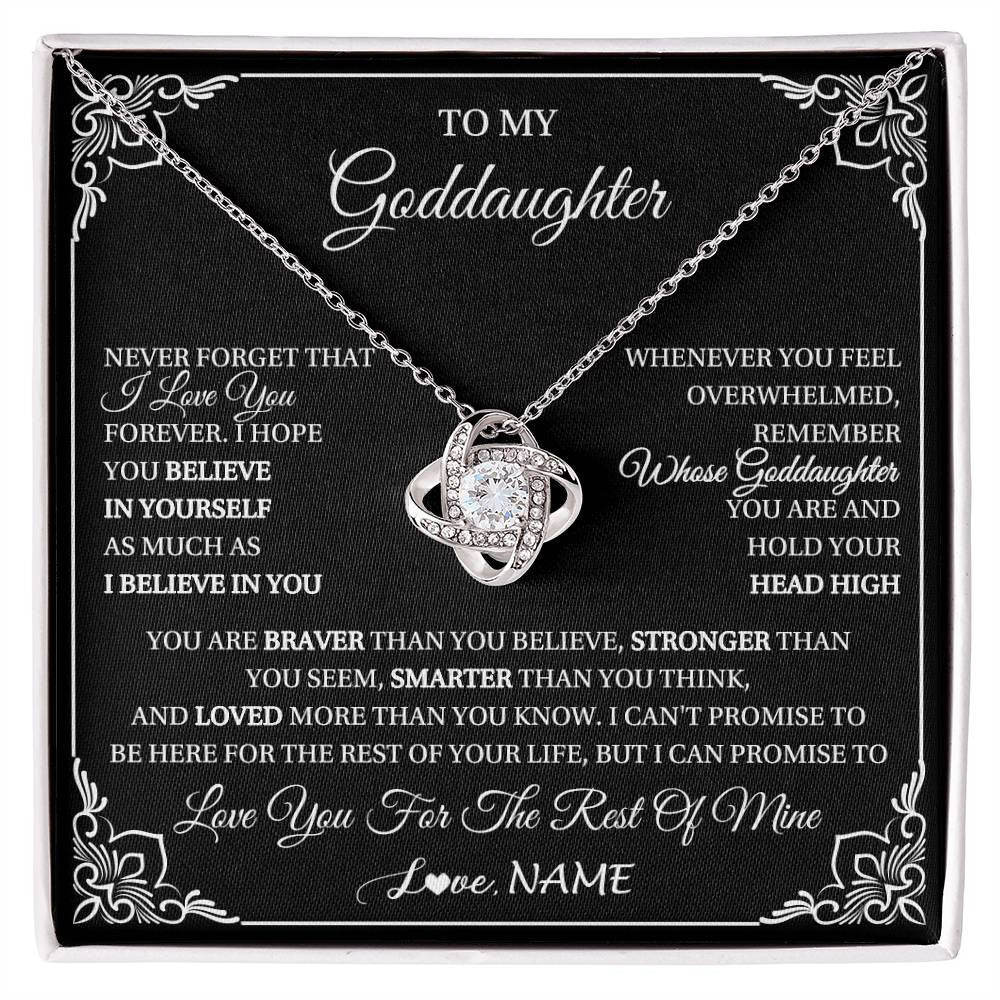 Love Knot Necklace 14K White Gold Finish | 1 | Personalized To My Goddaughter Gift From Godmother Uncle Necklace I Love You Believe In You Goddaughter Birthday Christmas Customized Gift Box Message Card | siriusteestore
