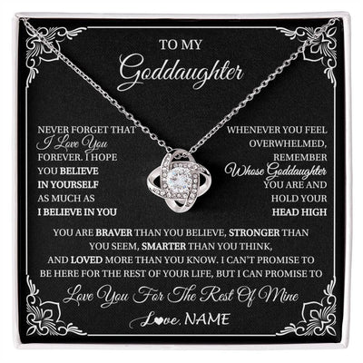 Love Knot Necklace 14K White Gold Finish | 1 | Personalized To My Goddaughter Gift From Godmother Uncle Necklace I Love You Believe In You Goddaughter Birthday Christmas Customized Gift Box Message Card | siriusteestore