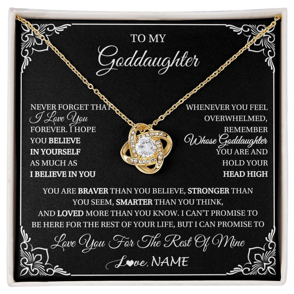 Love Knot Necklace 18K Yellow Gold Finish | 1 | Personalized To My Goddaughter Gift From Godmother Uncle Necklace I Love You Believe In You Goddaughter Birthday Christmas Customized Gift Box Message Card | siriusteestore