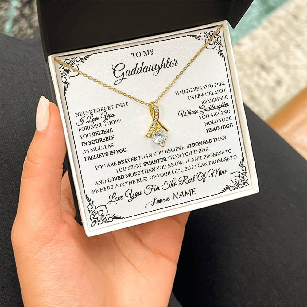 Alluring Beauty Necklace 18K Yellow Gold Finish | 2 | Personalized To My Goddaughter Gift Necklace From Godmother Uncle I Love You Believe In You Goddaughter Birthday Christmas Customized Gift Box Message Card | siriusteestore