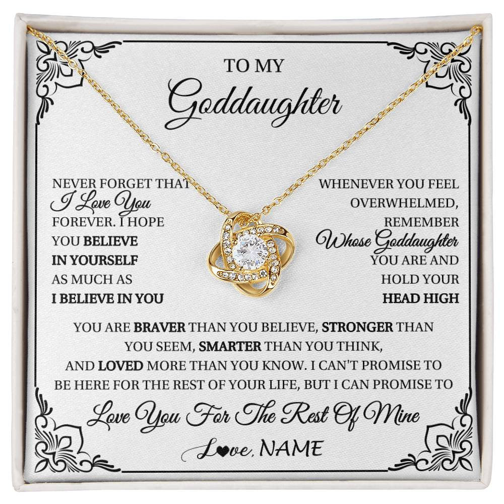 Love Knot Necklace 18K Yellow Gold Finish | 1 | Personalized To My Goddaughter Gift Necklace From Godmother Uncle I Love You Believe In You Goddaughter Birthday Christmas Customized Gift Box Message Card | siriusteestore