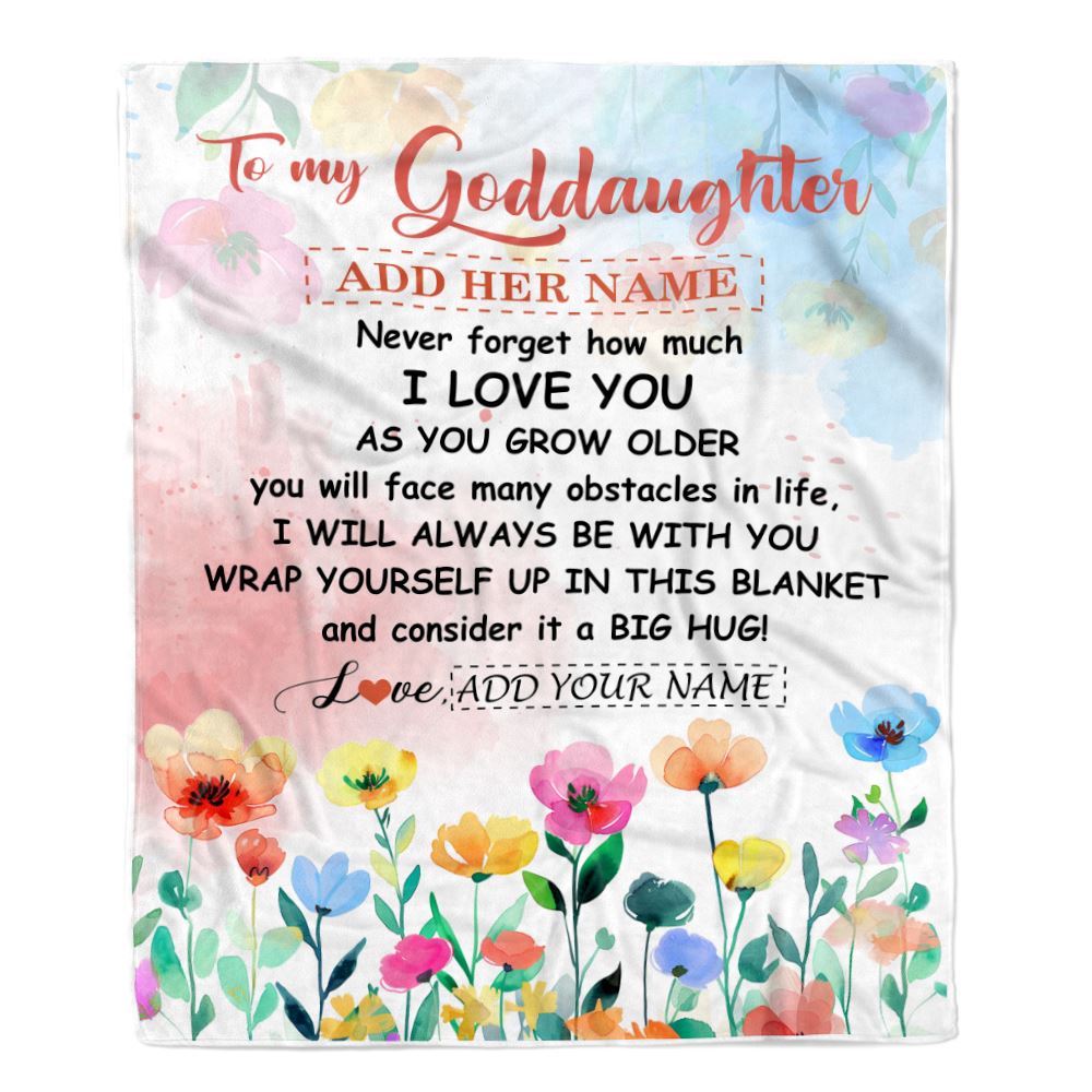 Personalized To My Goddaughter Gifts Blanket From Aunt Floral A Big Hug I Love You Goddaughter Birthday Gifts Graduation Christmas Customized Fleece Blanket | siriusteestore