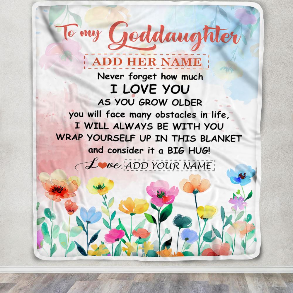 Personalized To My Goddaughter Gifts Blanket From Aunt Floral A Big Hug I Love You Goddaughter Birthday Gifts Graduation Christmas Customized Fleece Blanket | siriusteestore
