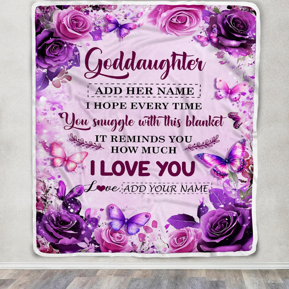 Personalized To My Goddaughter Gifts Blanket From Aunt Purple Floral Birthday Gifts For Goddaughter Graduation Christmas Custom Fleece Throw Blanket | siriusteestore