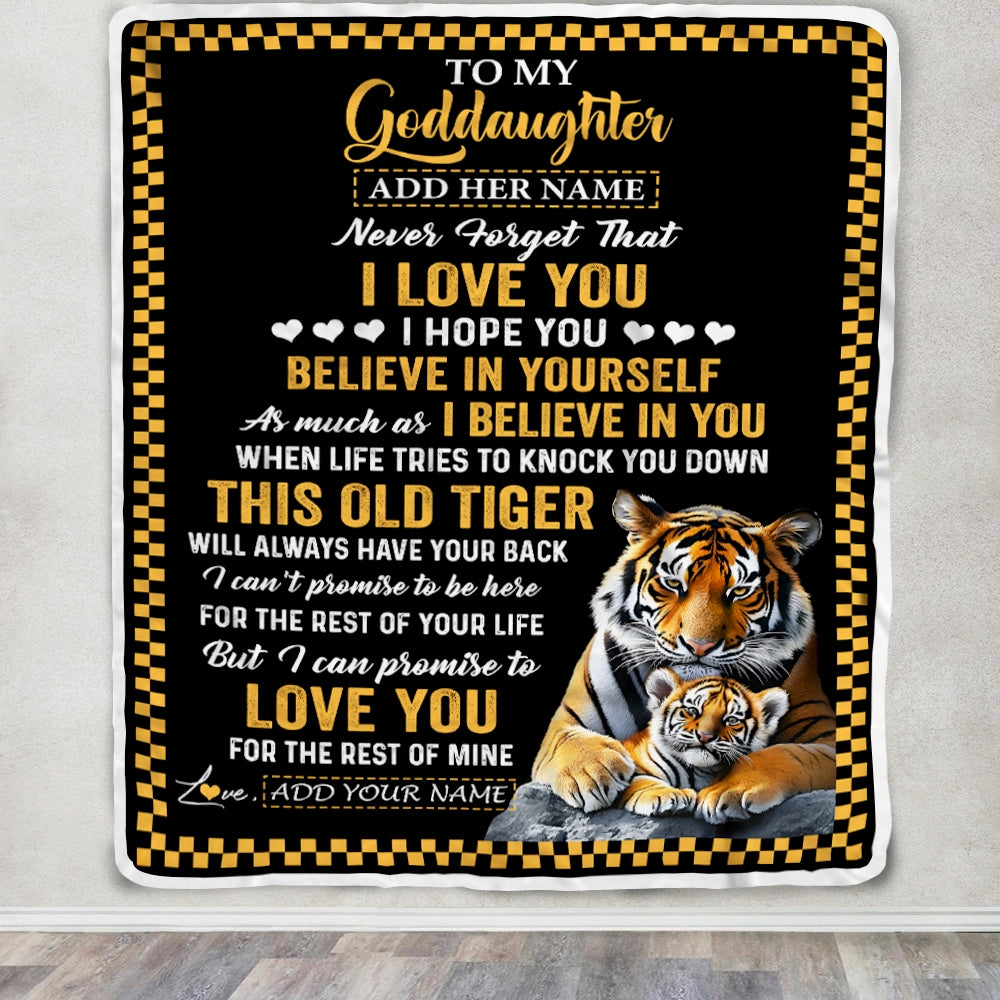 Personalized To My Goddaughter Gifts Blanket From Aunt Uncle This Old Tiger Love You Goddaughter Birthday Gifts Graduation Christmas Customized Fleece Blanket | siriusteestore
