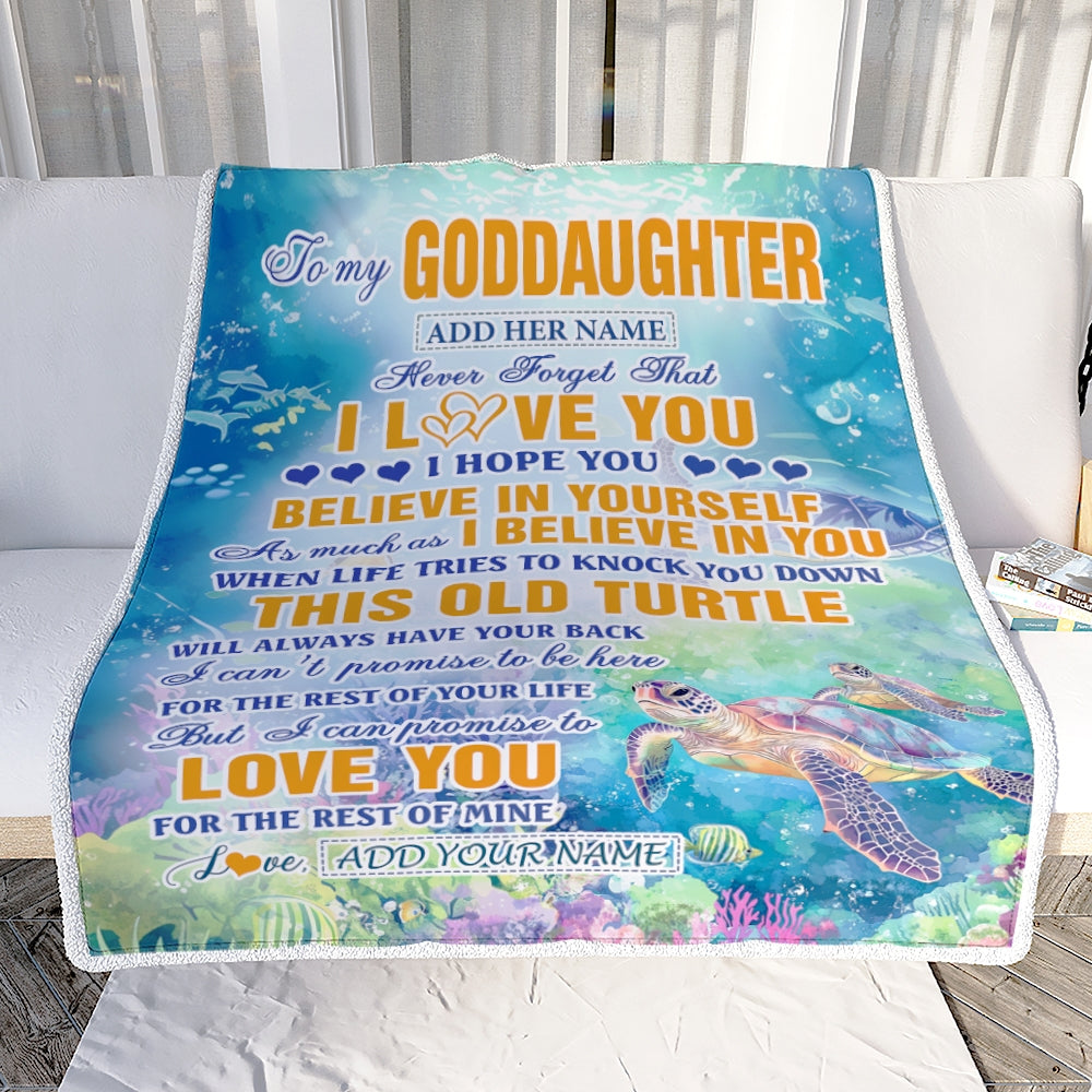 Personalized To My Goddaughter Gifts Blanket From Aunt Uncle This Old Turtle Love You Goddaughter Birthday Gifts Graduation Christmas Custom Fleece Blanket | siriusteestore