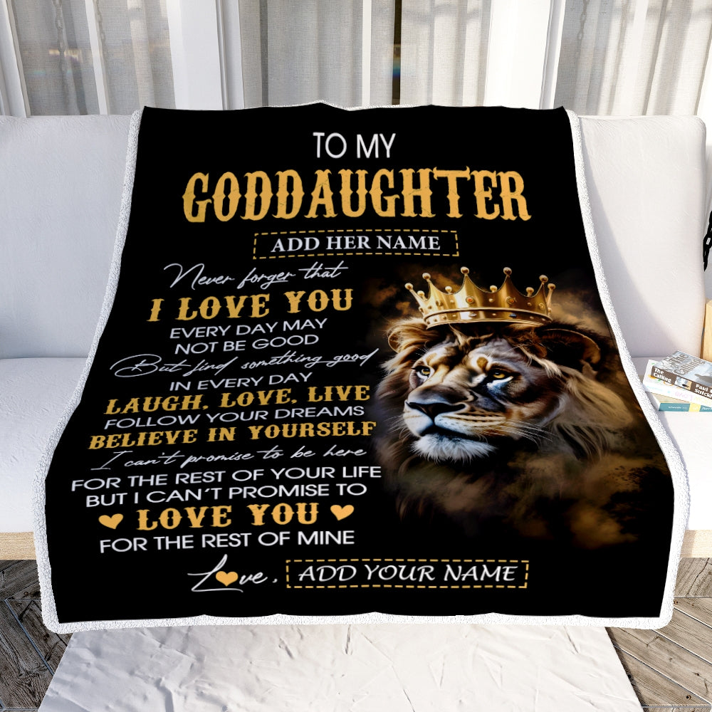 Personalized To My Goddaughter Gifts Blanket From Godfather Aunt Laugh Love Live Lion Goddaughter Happy Birthday Gifts Graduation Christmas Fleece Blanket | siriusteestore