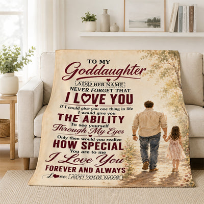 Personalized To My Goddaughter Gifts Blanket From Godfather Goddaughter Holding Hands Letter Birthday Gift Christmas Customized Bed Fleece Throw Blanket | siriusteestore