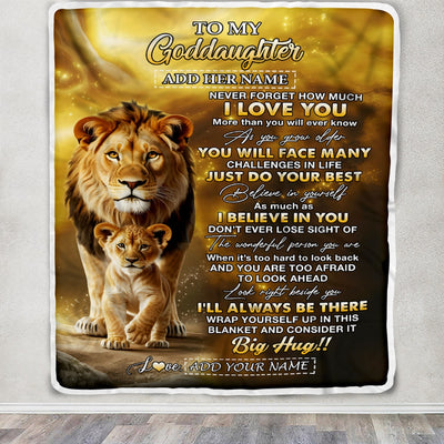 Personalized To My Goddaughter Gifts Blanket From Godfather Never Forget How Much I Love You Lion Goddaughter Birthday Gifts Christmas Custom Fleece Blanket | siriusteestore